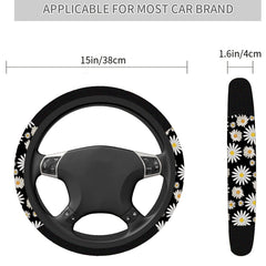 Chrysanthemum Daisy Flowers Print Steering Wheel Cover 15 Inches