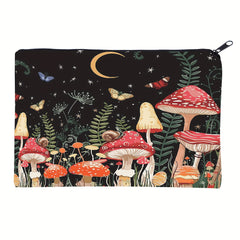 Mushroom Square Cosmetic Bag Adorable Roomy Makeup Toiletry Travel Bag
