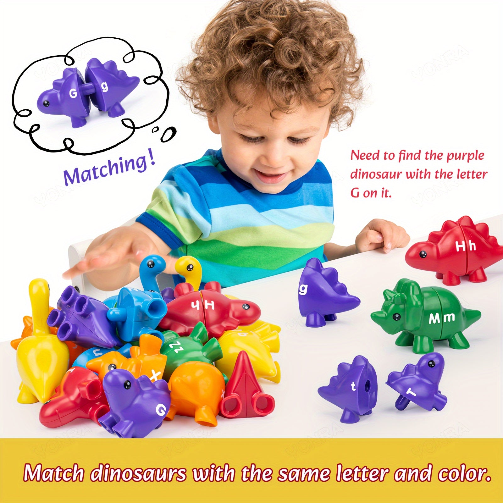 Dinosaur Pairing Toy Alphabet Number Pattern with Storage Bucket
