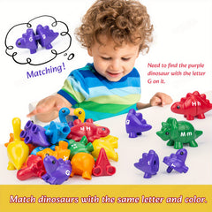 Dinosaur Pairing Toy Alphabet Number Pattern with Storage Bucket