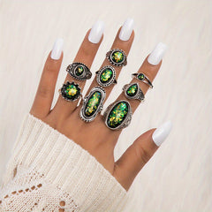 Vintage Opal Gemstone Stackable Knuckle Rings 8pcs Set