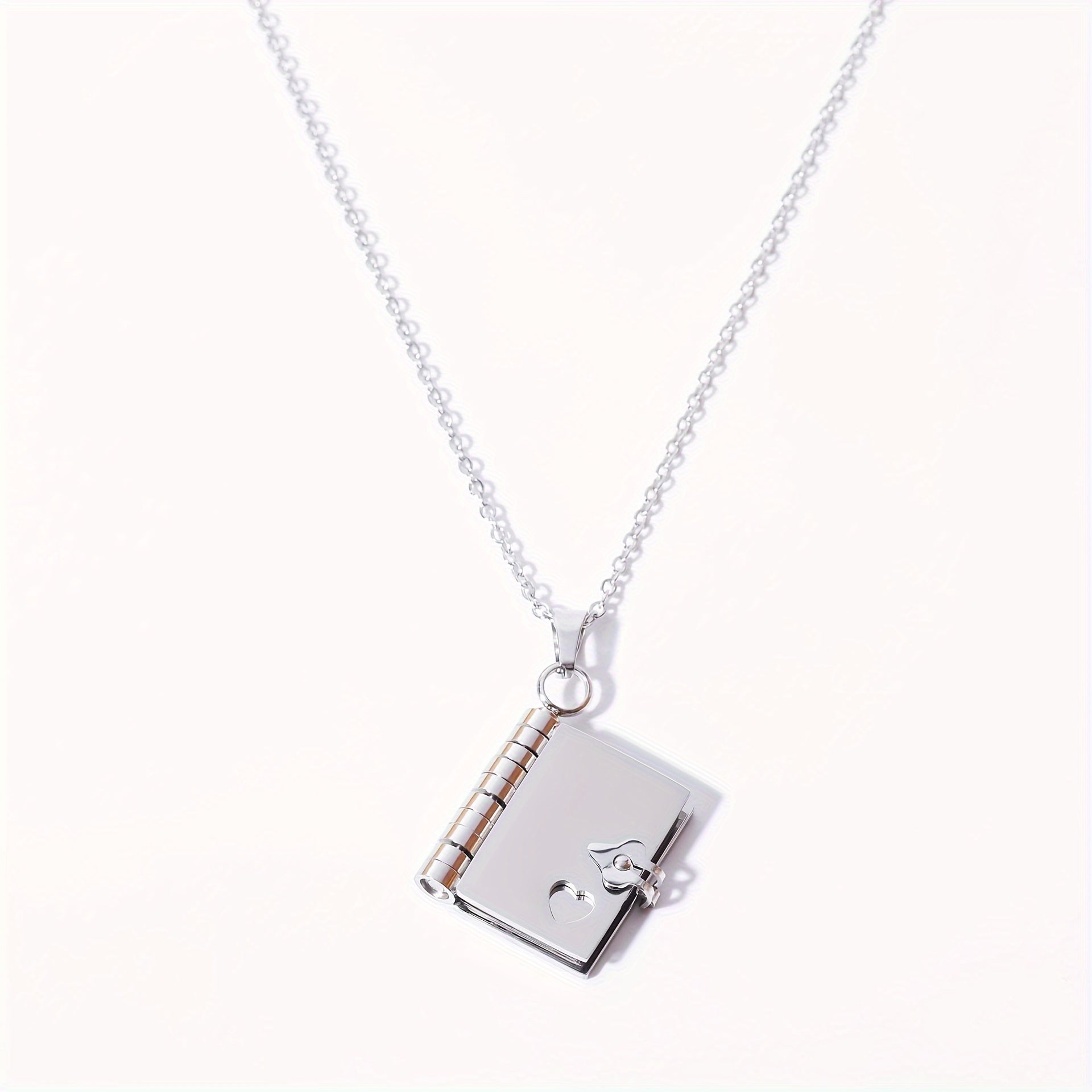 Stainless Steel Heart & Book Pendant Necklace - Openable for Gifting