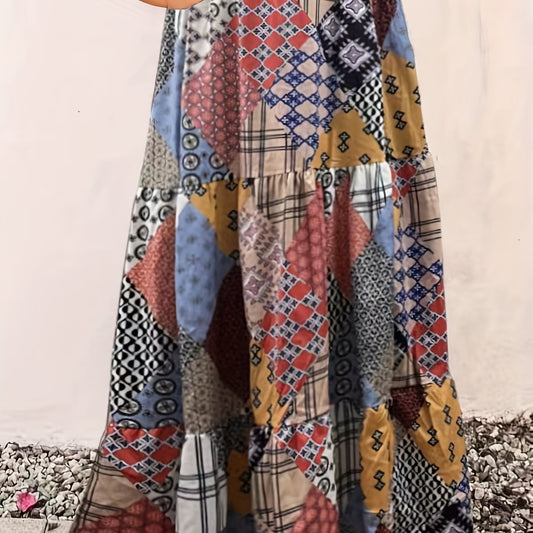Patchwork Print High Rise Smock Maxi Skirt