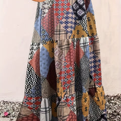 Patchwork Print High Rise Smock Maxi Skirt