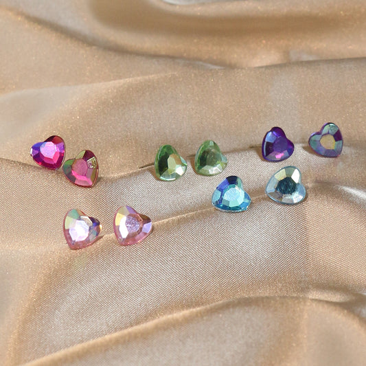 Heart Shaped Stud Earrings Set Multicolor Women Girls