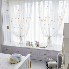 2 Panels Sheer Curtains Embroidery Rod Pocket Polyester Curtain