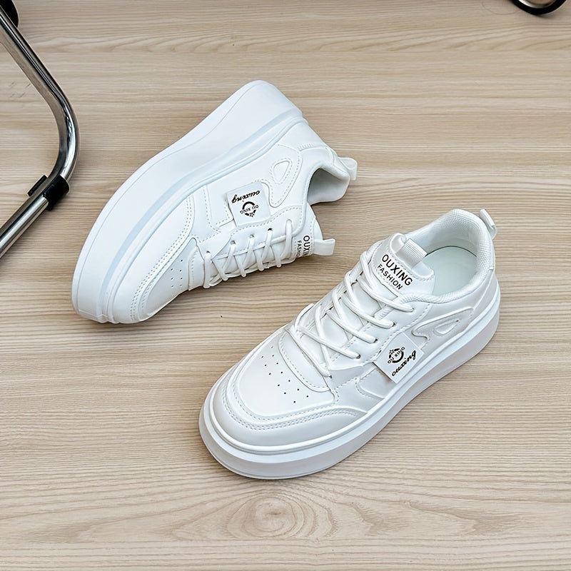 Women's Solid Platform Sneakers Low Top Casual Lace Up Shoes
