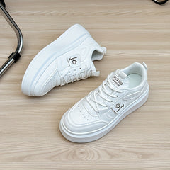 Women's Solid Platform Sneakers Low Top Casual Lace Up Shoes