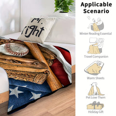 Baseball Gloves Baseball Bat Pattern Blanket Soft Flannel Throw Blanket