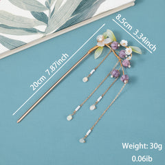 Ancient Style Hairpin Women's Headdress Beads Tassel Purple Lily