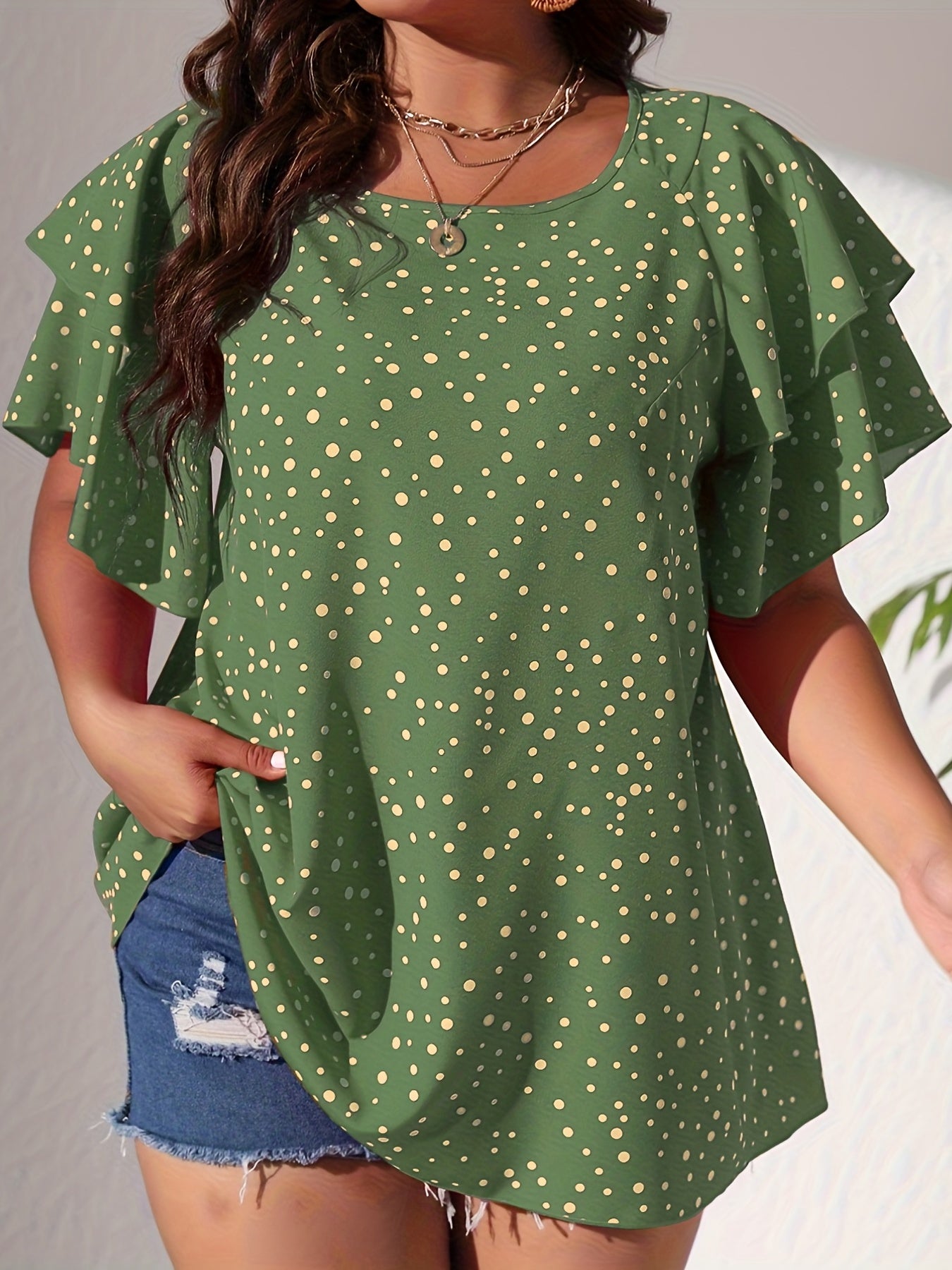  Polka Dot Layered Sleeve Blouse