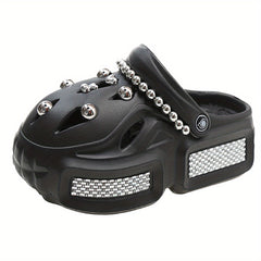 Women's Rhinestone Platform Clogs Casual Summer Shoes