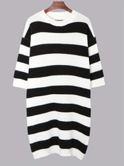 Striped Sweater Dress Crew Neck