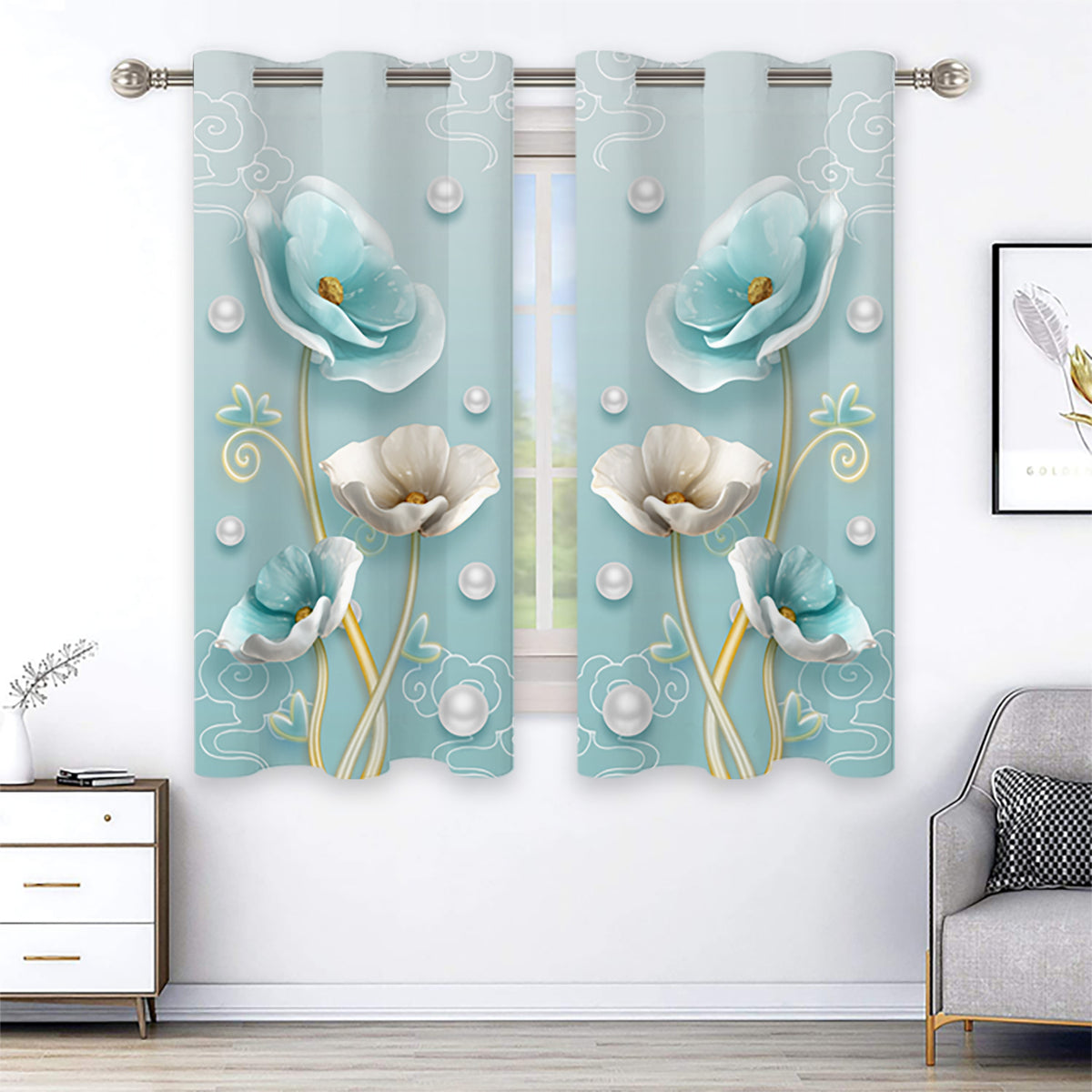 2pcs Floral Pattern Curtain For Bedroom