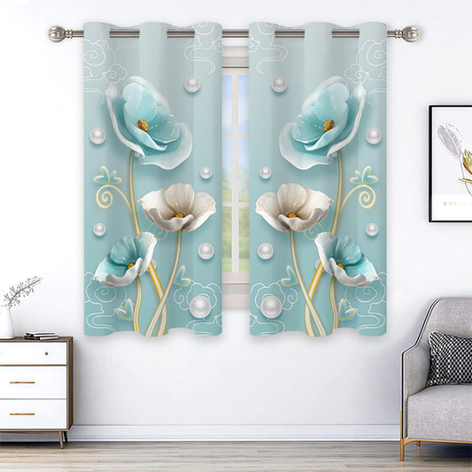 2pcs Floral Pattern Curtain For Bedroom