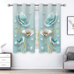 2pcs Floral Pattern Curtain For Bedroom