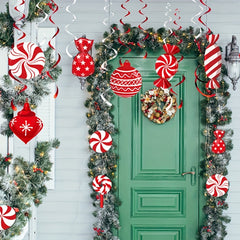 52pcs Christmas Peppermint Candy Hanging Decorations Xmas Party Ceiling Swirls