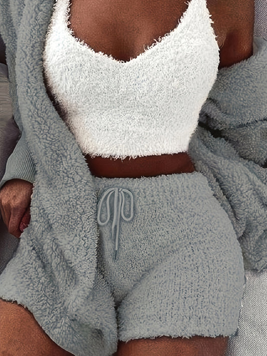 Cozy Pajama Set with Robe, Tank Top, and Shorts