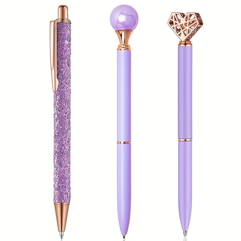 8pcs Purple Ballpoint Pen Set Metal Fancy Pens for Journaling School Office