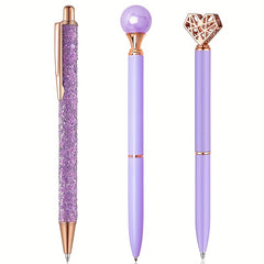 8pcs Purple Ballpoint Pen Set Metal Fancy Pens for Journaling School Office