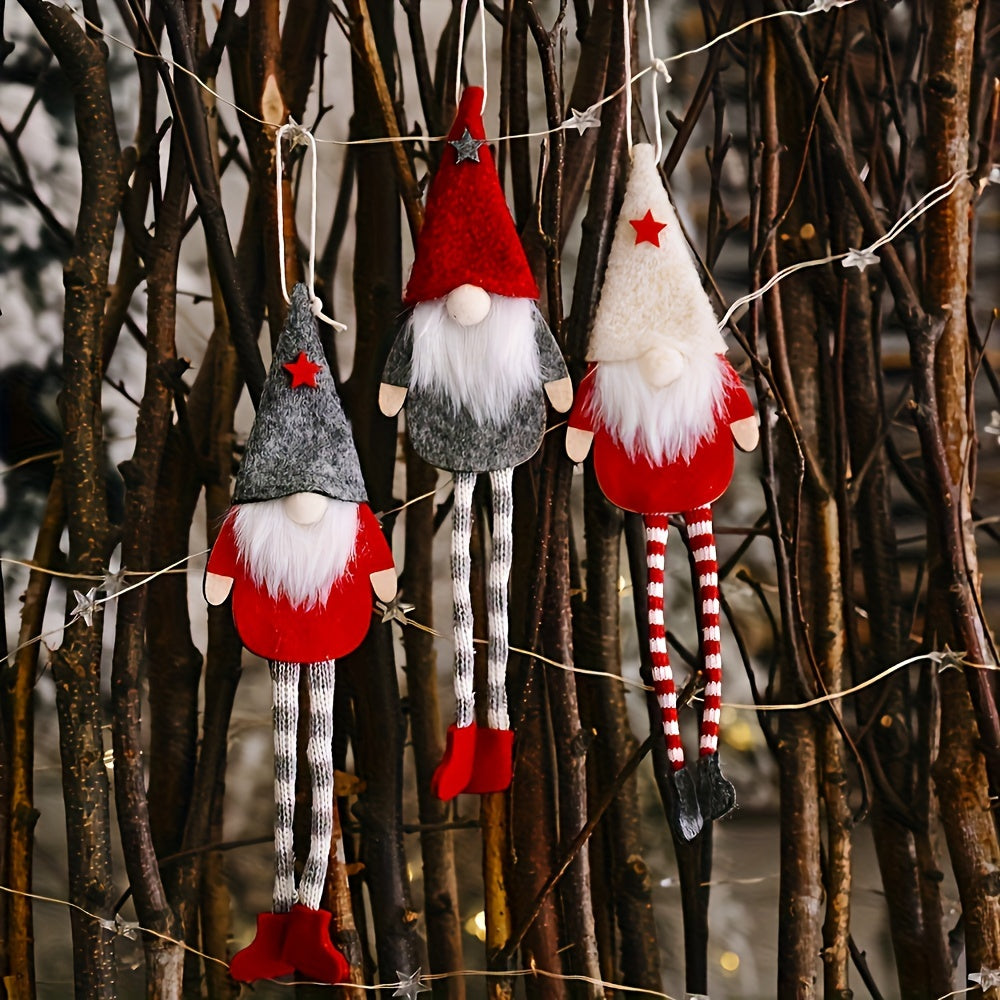 3pcs Dwarf Doll Christmas Ornaments Long legged Forest Elf Home Decor