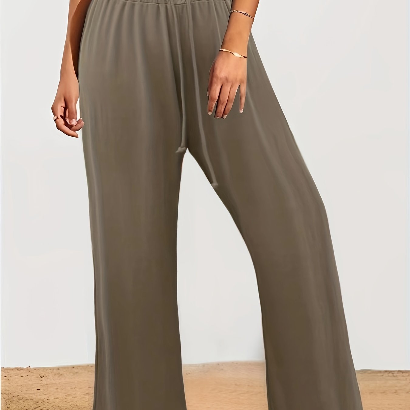  Women's Solid Elastic Drawstring High Rise Trousers