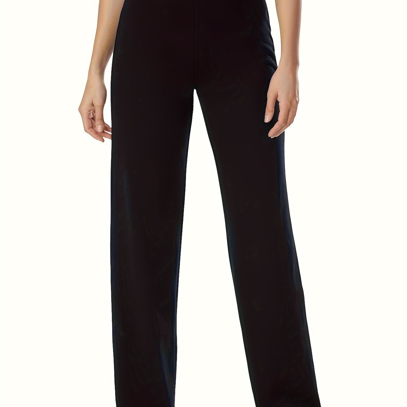  Solid High Rise Straight Leg Trousers