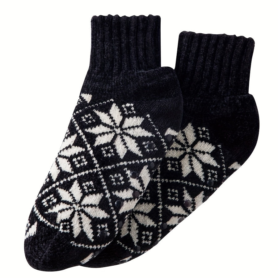Snowflake Print Thickened Socks Comfy & Warm Mid Tube Socks Women's
