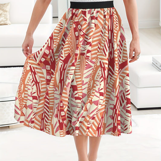  Geometric Print High Waist A line Skirt