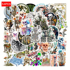 54pcs Skeleton & Floral Sticker Set for Scrapbooking Laptop
