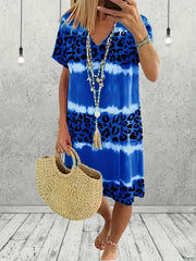  Tie Dye Leopard V Neck Dress