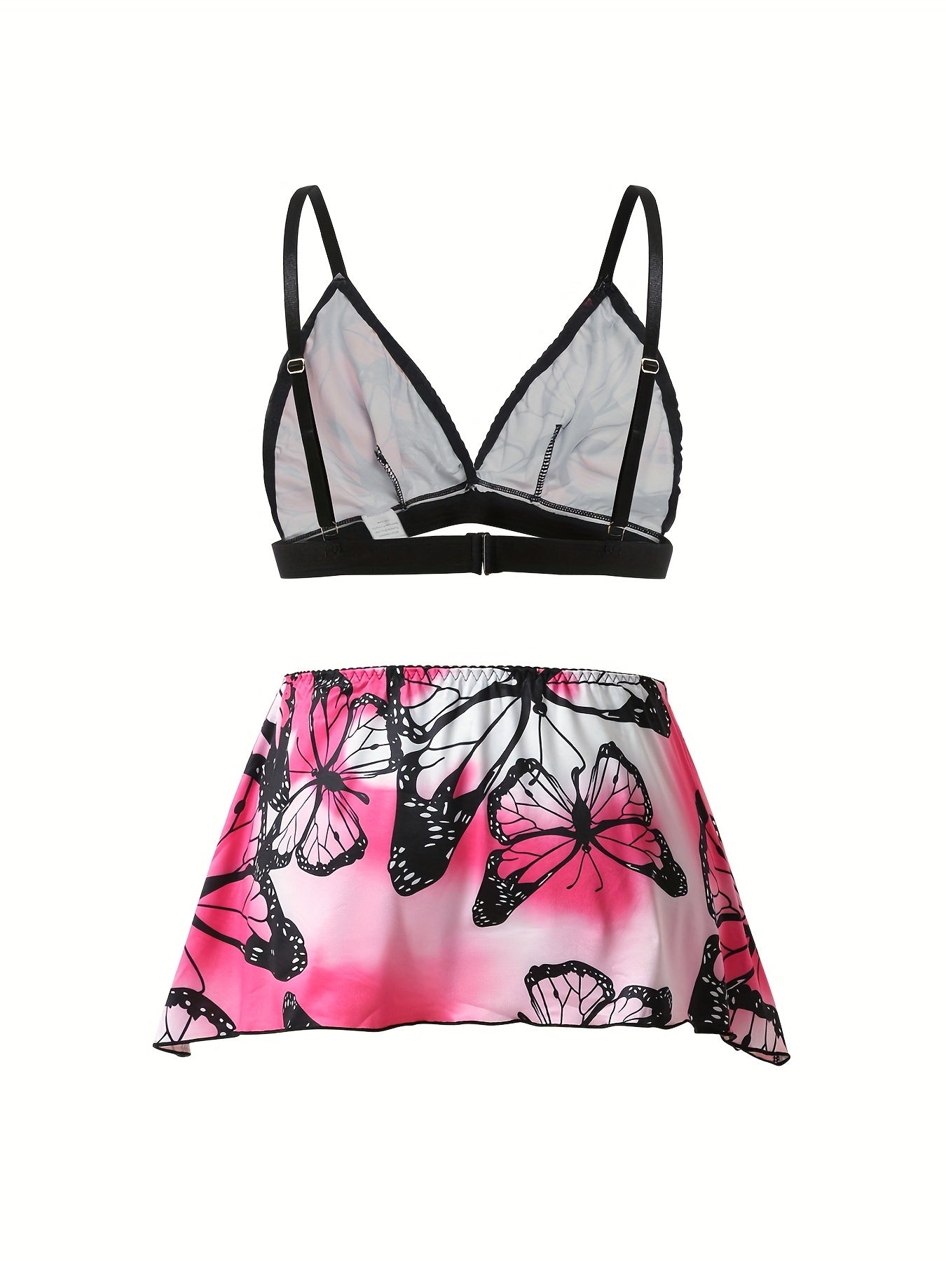  Sexy Lingerie Set Ombre & Butterfly Print Closure Back