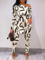 Casual Letter Print Two piece Set Side Split T shirt & Skinny Pants