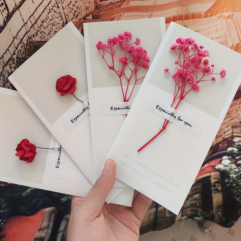 4pcs Gypsophila Dried Flower Cards for Birthday Thanksgiving Romantic Bouquet