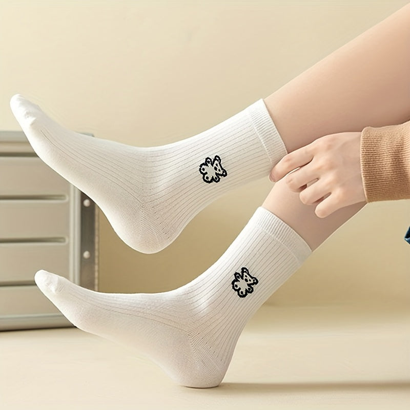 5 Pairs Cartoon Ribbed Socks Soft Mid Tube Women's Stockings