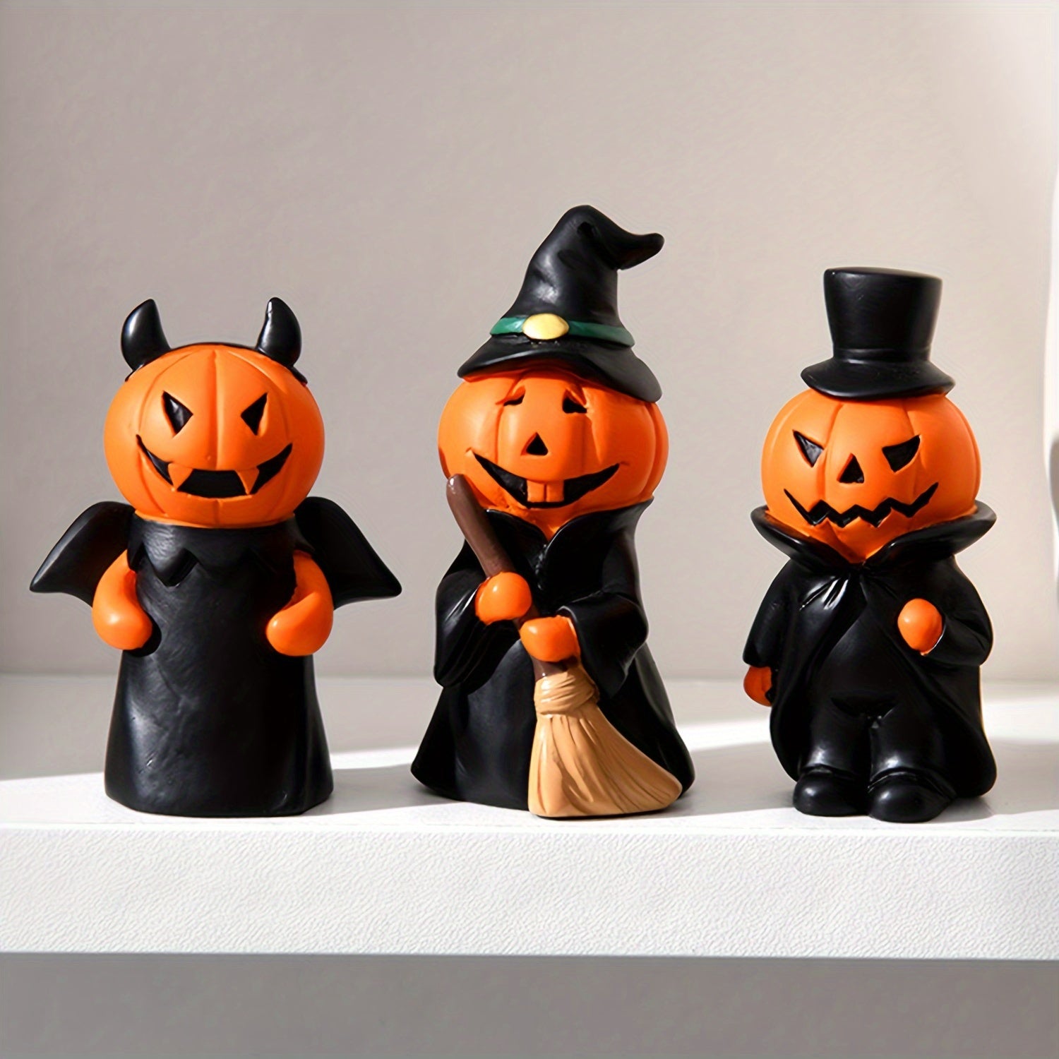 Halloween Pumpkin Figurines Set Resin Collectible Statuettes