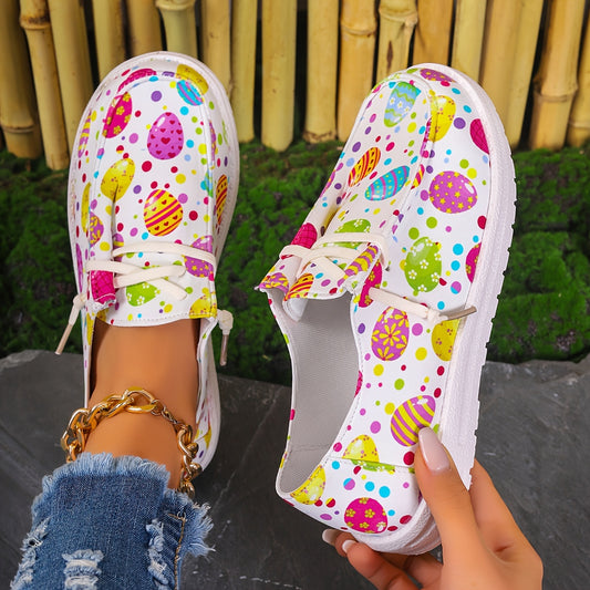 Women's Easter Eggs Print Canvas Slip-on Shoes Casual Sneakers