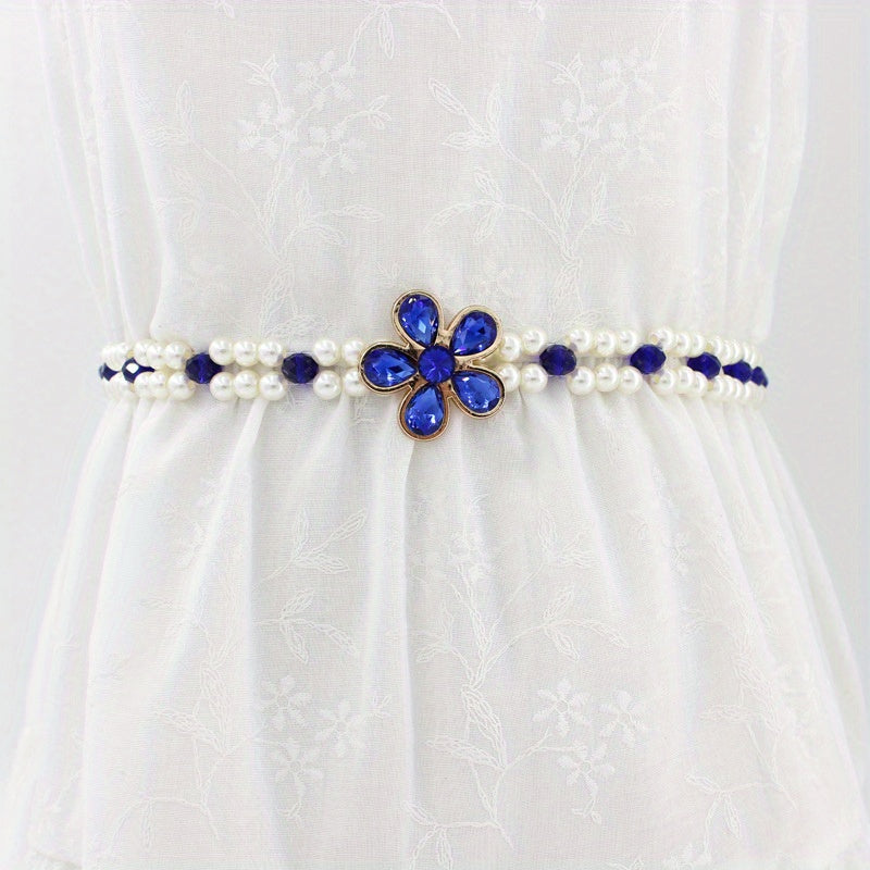 Faux Pearl Girdle Elastic Waistband Women Dress Belt