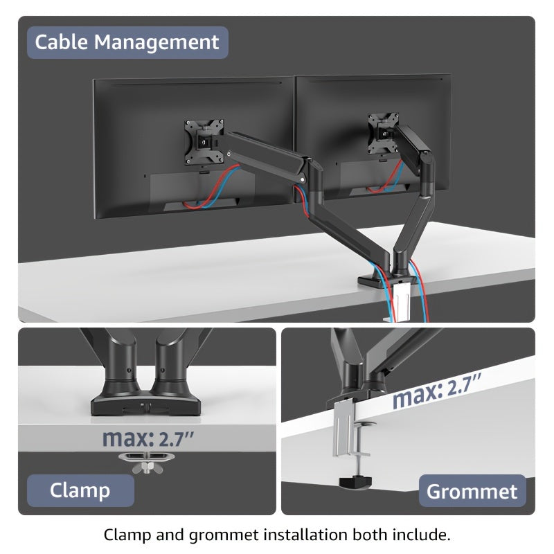 PC Monitor Arm Dual Stand Adjustable Spring Desk Mount For Dual Monitors