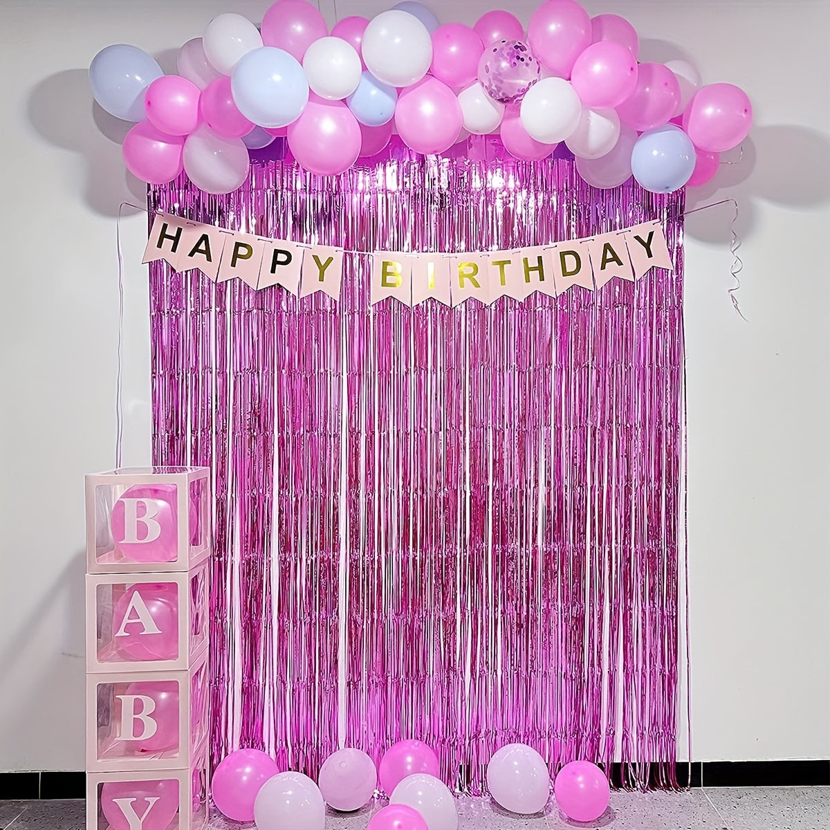 2pcs Pink Foil Tassel Curtains Party Wedding Decor