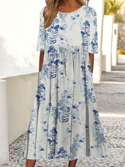 Plus Size Floral Print Short Sleeve Casual Dress With Pockets