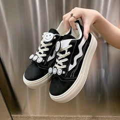 Women's Smile Decor Canvas Shoes Lace Up Low Top Sneakers
