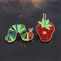Cute Strawberry Worm Enamel Pins