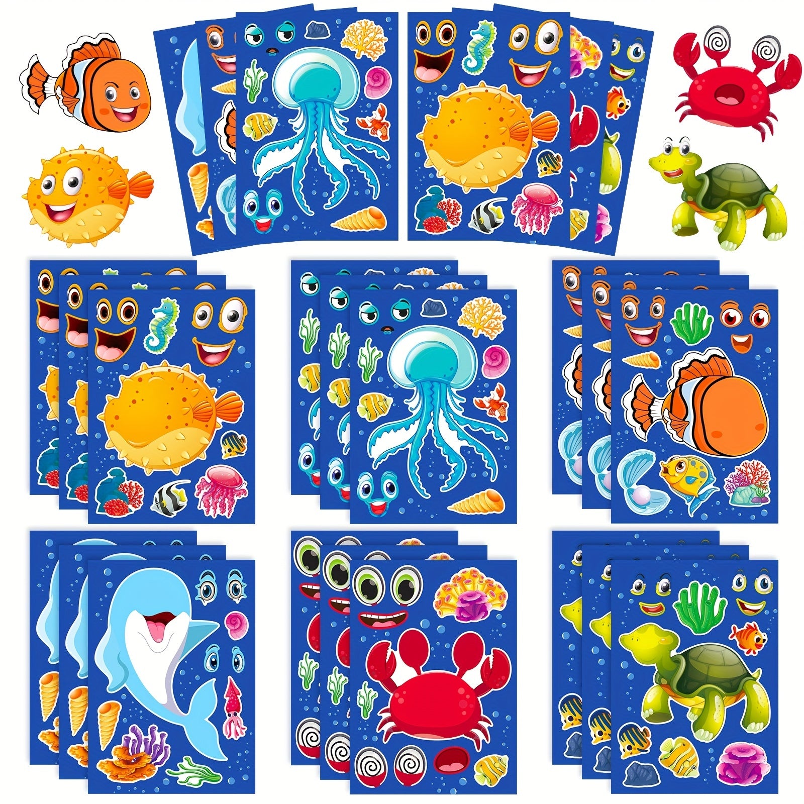 6pcs Marine Life Puzzle Stickers Face Changing DIY Stickers