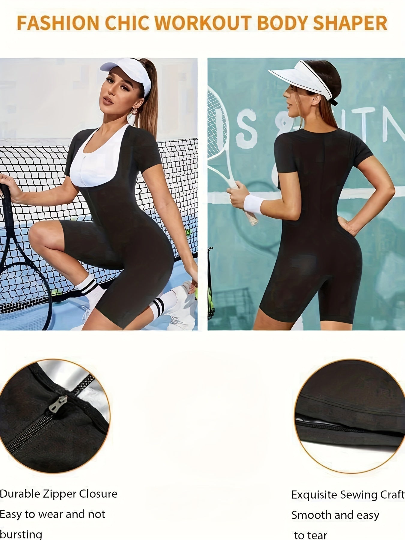 Short Sleeve Body Shaper Zipper Sauna Sweat Bodysuit Fitness