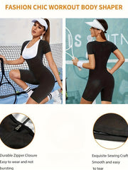 Short Sleeve Body Shaper Zipper Sauna Sweat Bodysuit Fitness