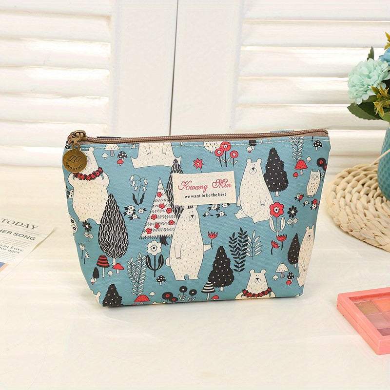 Cartoon Print Zipper Pouch Lightweight Cosmetic Bag