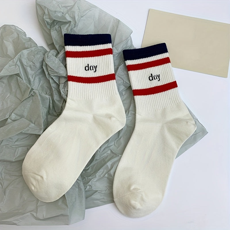 Striped Print Mid Tube Socks for Women