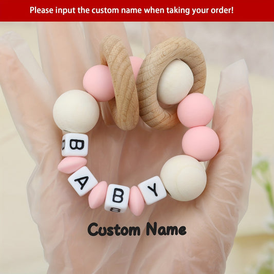 Customizable Wooden Teether Ring for Baby Boys and Girls