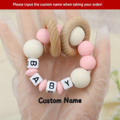 Customizable Wooden Teether Ring for Baby Boys and Girls